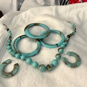 Vintage teal tigers eye jewelry set